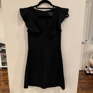 French Connection Black V-Neck Ruffle Sleeve Dress XS